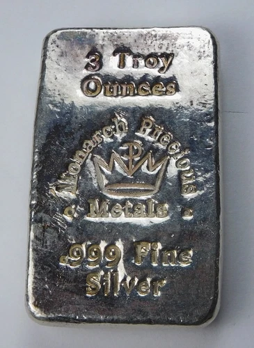MPM Monarch Precious Metals 3 Troy oz .999 Fine Silver Ingot Bar
