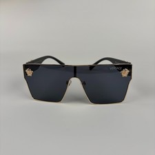 Comes with Box - Versace Medusa Shield Sunglasses Black Gold Oversized Men Women
