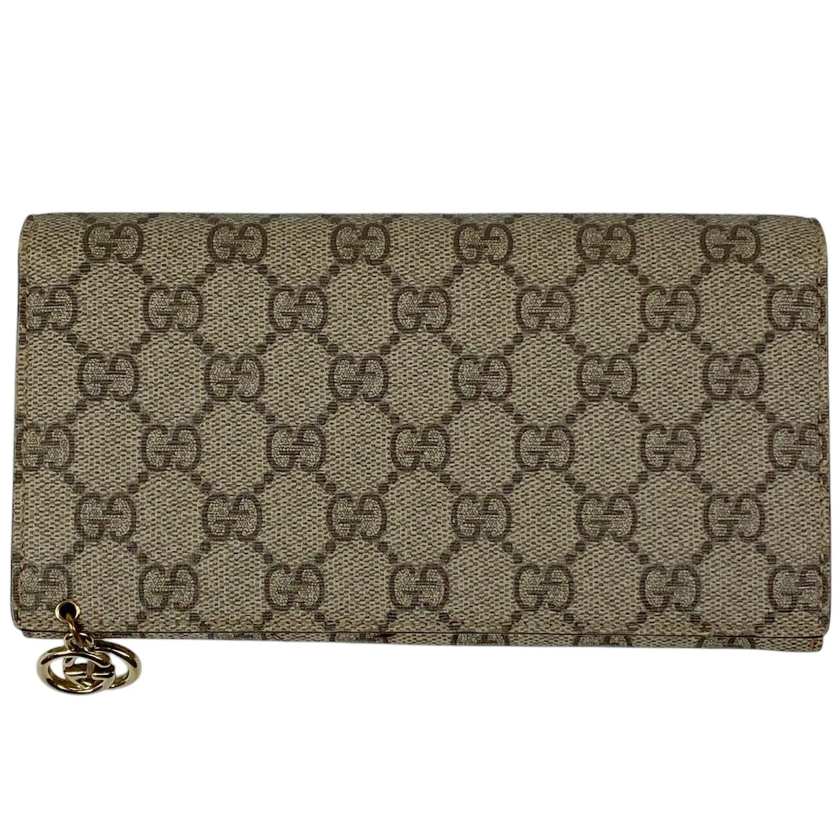 GUCCI GG Modello Portafoglio Lungo GG Logo Charm GG Supreme Portafoglio Lungo Rivestito Can...