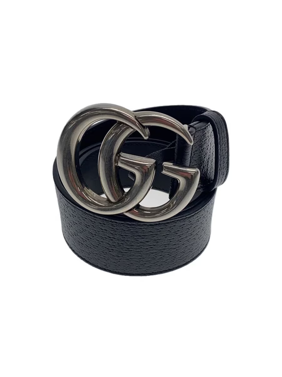 GUCCI GG Marmont Black Leather Belt for Men with Silver Buckle