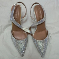 Carvela Symmetry Court Jewel Silver Glitter Pointed Ankle Strap Heel UK 3
