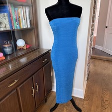 Fashion Nova Feeling Today Slinky Midi Dress Size M Turquoise Cerulean Blue