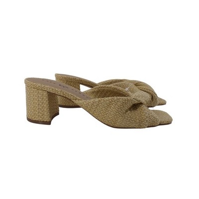 Katy Perry The Tooliped Twisted Sandal Beige Woven Raffia Block Heel Mules 10M