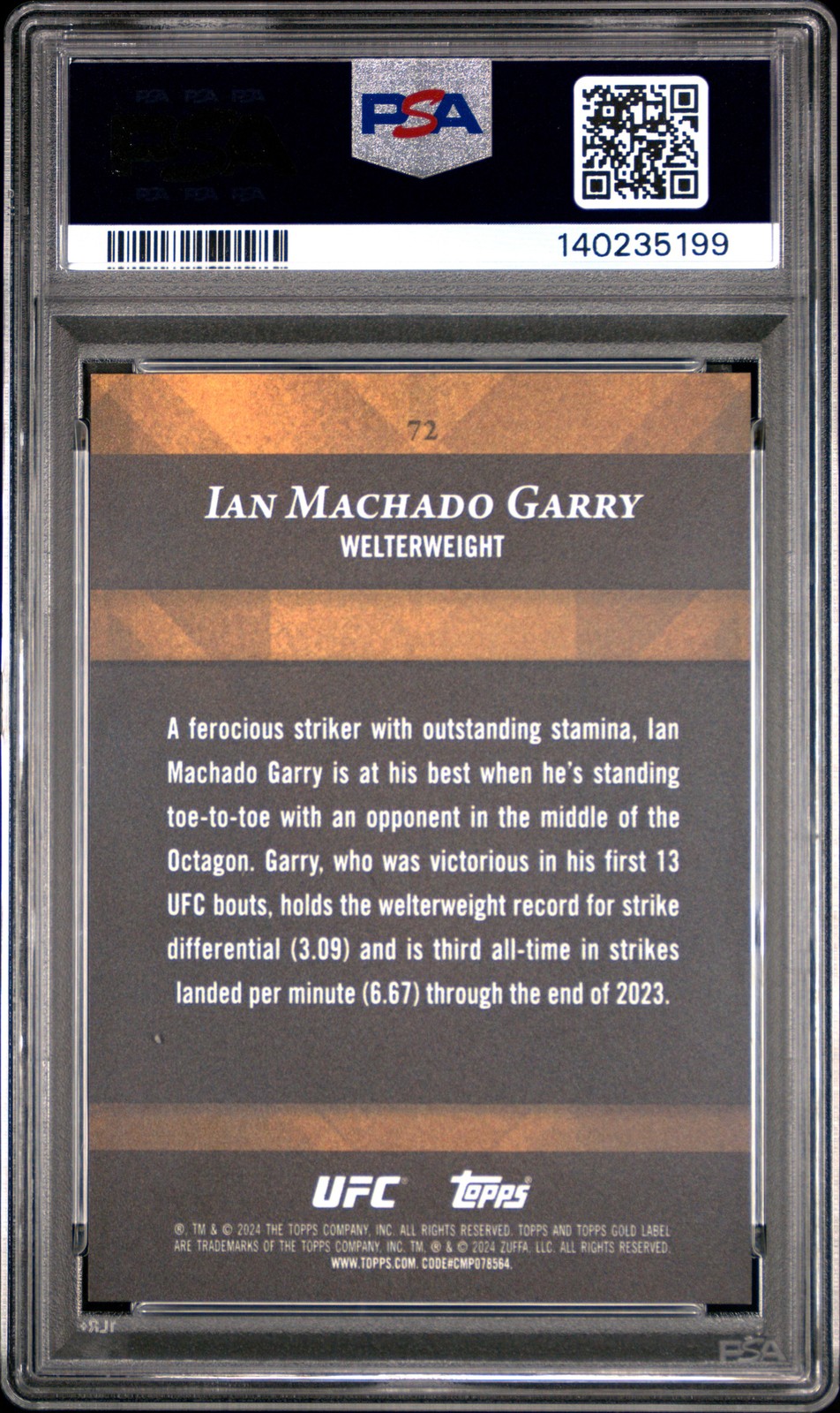 MISLABEL 2024 TOPPS GOLD LABEL UFC #72 IAN MACHADO GARRY CLASS 1-RED */25 PSA 10 view 2