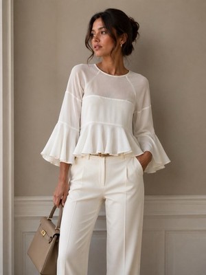 Alexis Albania  Blouse Cream Casual Ruffle-Hem Blouse size S
