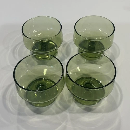 SET OF 4 GREEN FOOTED DESSERT GLASSES CHAMPAGNE VTG ANCHOR HOCKING FINLANDIA