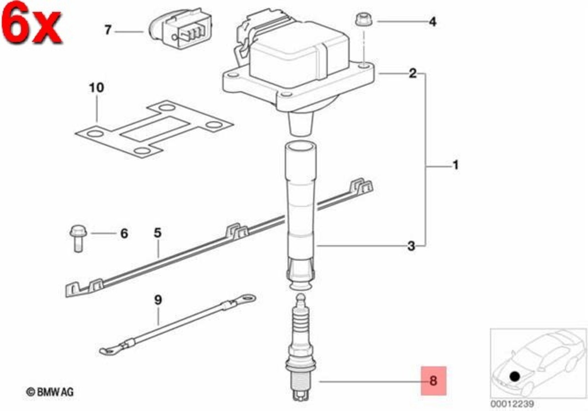 Genuine BMW E36 Z3 Cabrio Coupe Ignition Spark Plug SET 6pcs OEM 12129069048