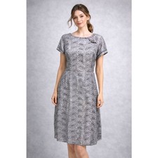 VTG dress embroidered retro midi gray silver cottage wedding party casual womenM
