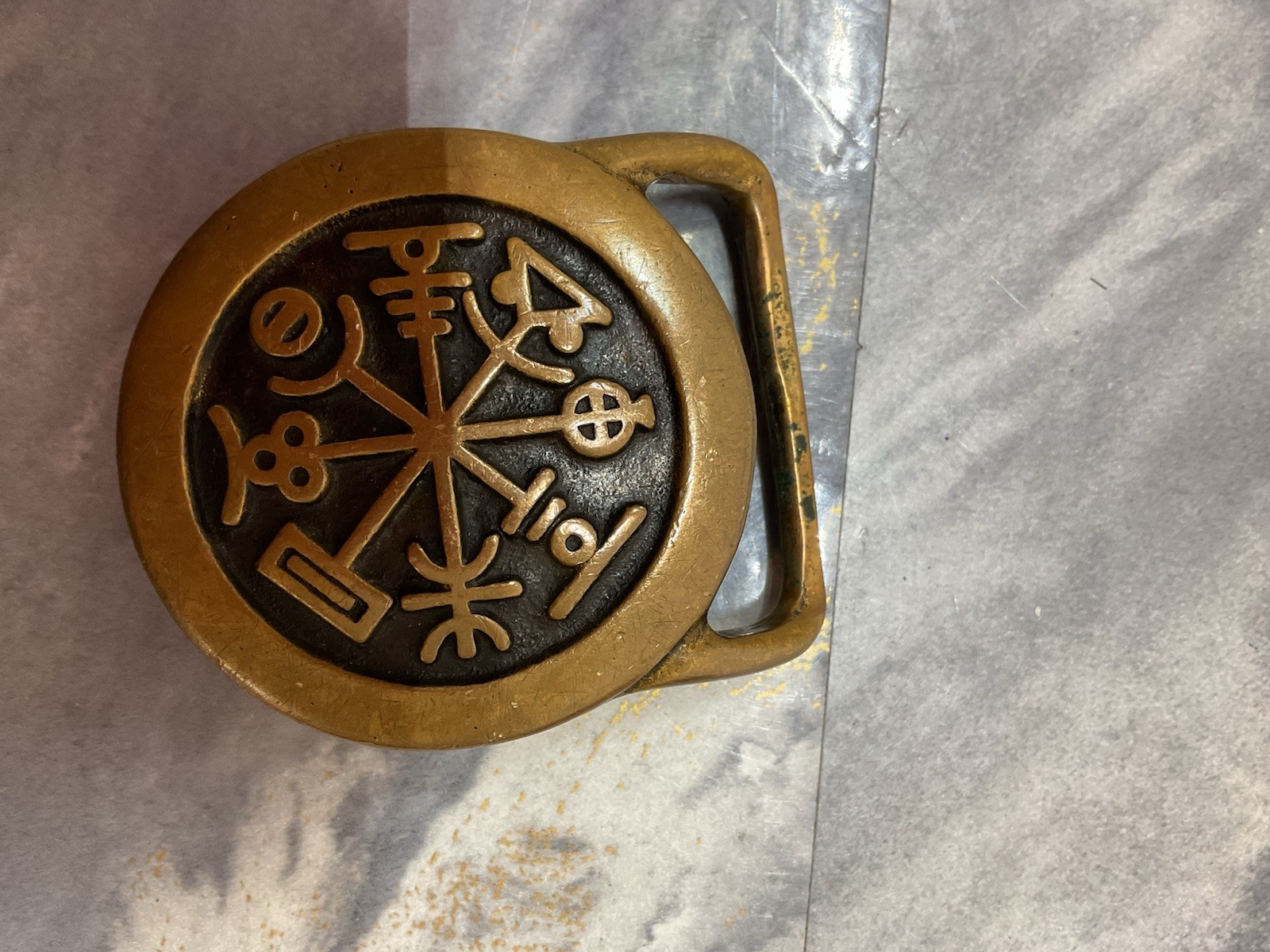 1974 Tech Ether Guild solid brass belt buckle fea… - image 16