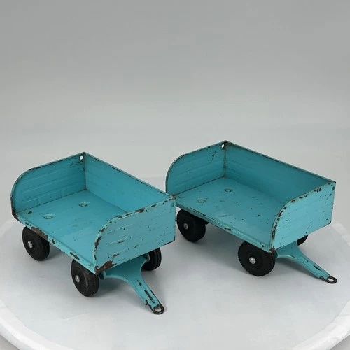 Vintage 1960s TONKA Pressed Steel  Airlines Luggage Carts Set Of Two Light Blue