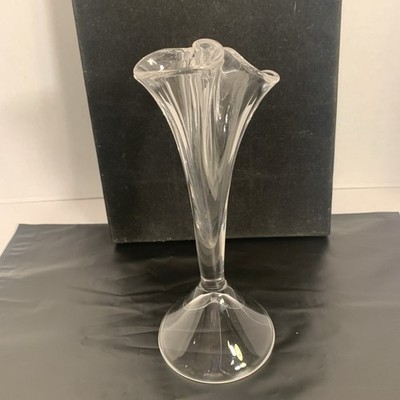 TIFFIN GLASS Trumpet Lily VASE Clear TRIFOLD Flora Form MCM 50-60s Eames Era
