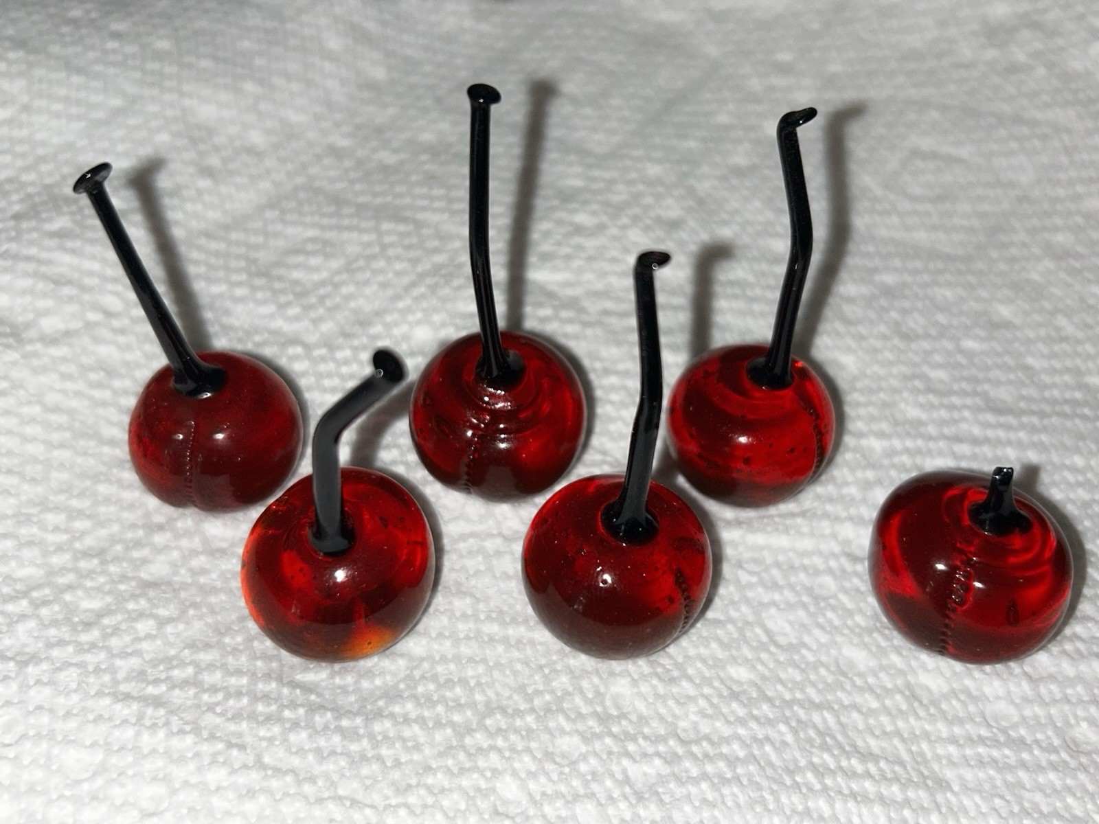 Murano Style Blown Glass Cherries with Black Stems Cherry Beautiful Fruit Set