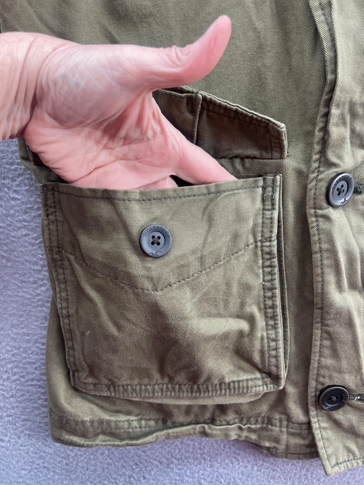 Chaqueta Hollister Para Hombre Grande Verde Oliva Campo Utilidad Militar Algodón Cremallera Botón Foto 2 de 4