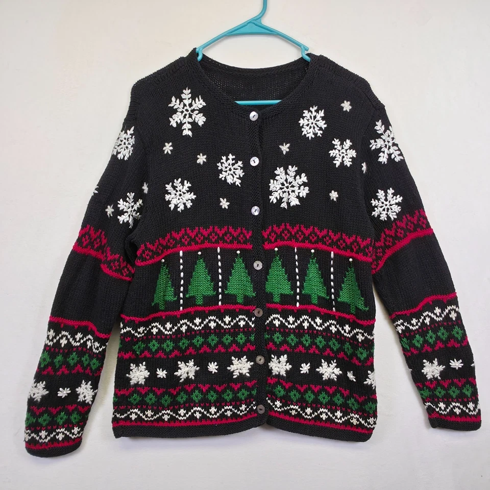 VTG Talbots Ugly Christmas Sweater Womens M Snowflake Tree Holiday Grandmacore - Image 4 of 4