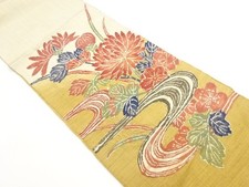 7585873: JAPANESE KIMONO JAPANESE NAGOYA OBI / TSUMUGI / WOVEN KIKU