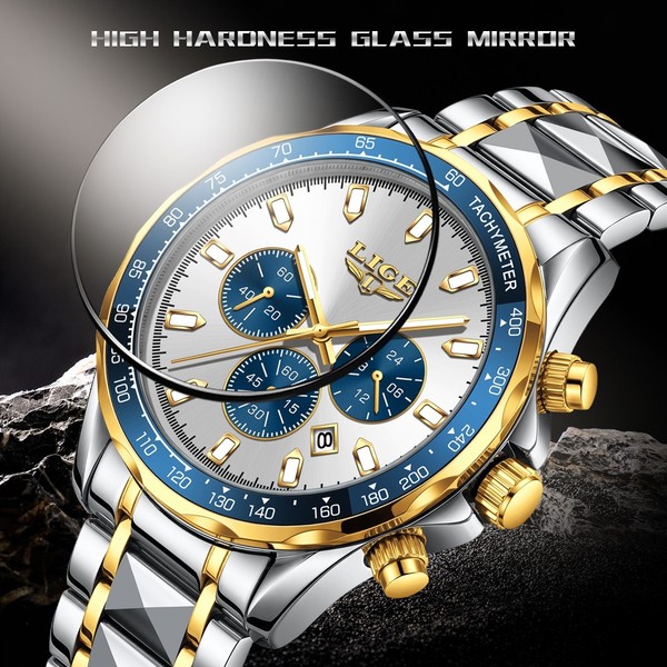 Reloj de lujo para hombre, resistente al agua, cuarzo, fecha, luminoso, cronógrafo, con caja 5