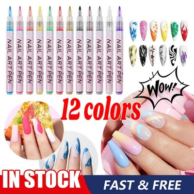 12 Stück Nail Art Stift Marker Set 0,5 mm extrafeine Spitze Graffiti Zeichnen Verzieren