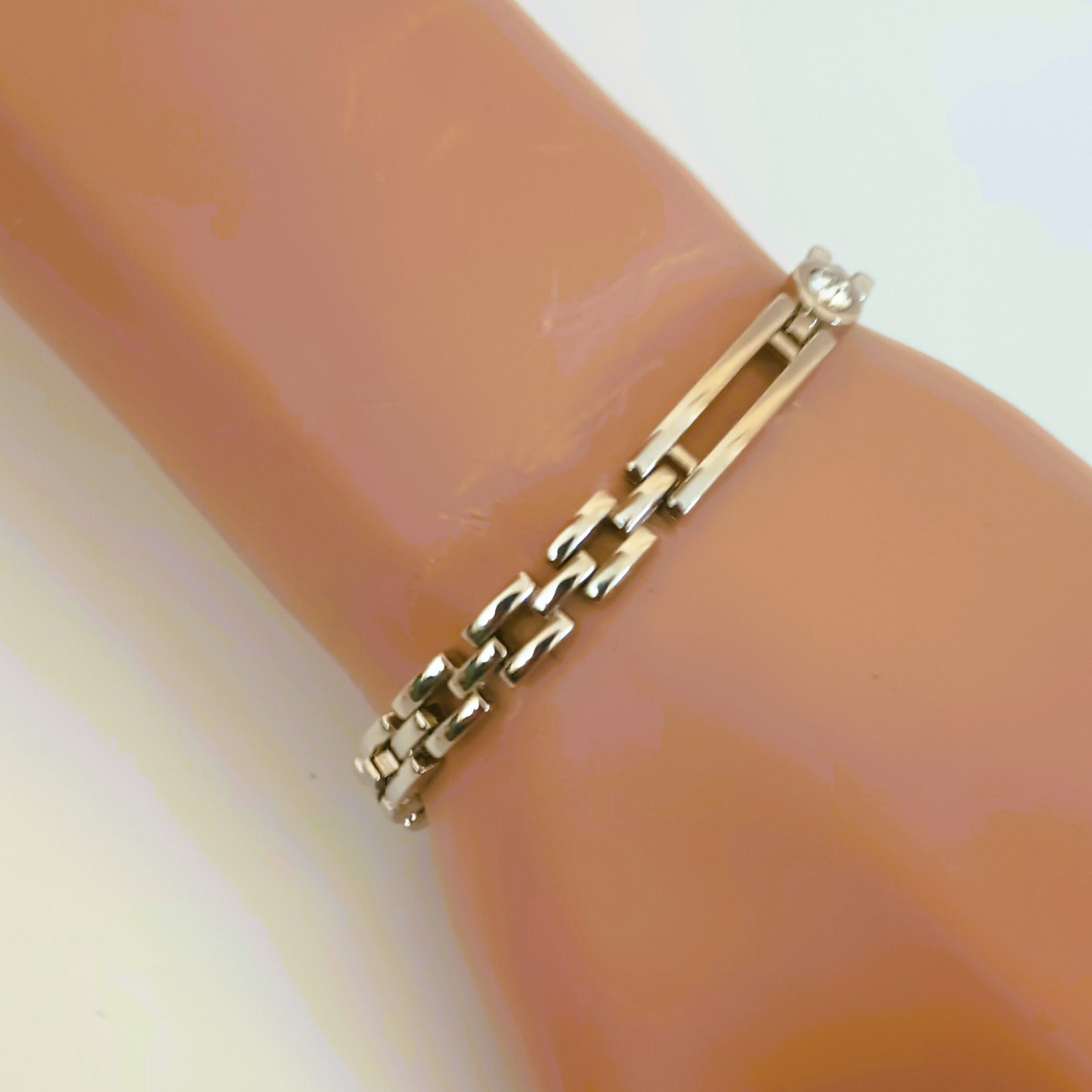 Silver Tone Rectangular Link Bracelet 6.75" with … - image 3