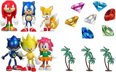 Classic Sonic 15-Piece Figure Play Set - Friends, Palm Trees, Gems 