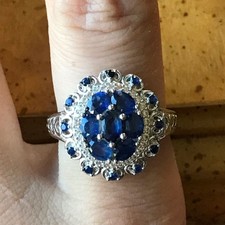 Natural Blue Sapphire Sterling Silver Cocktail Ring Size 9