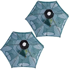 2 Fishing Fish Net Trap Portable Foldable Crab Dip Bait Shrimp Crawfish Mesh