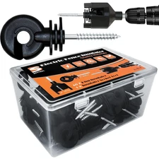 60 Pcs Black Electric Fence Insulator Screw-In Insulator Fence Ring Post Wood