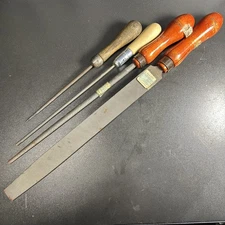 Lot of 4 Vintage Files - 2 Disston Handles with Nicholsen files Lutz File Wood