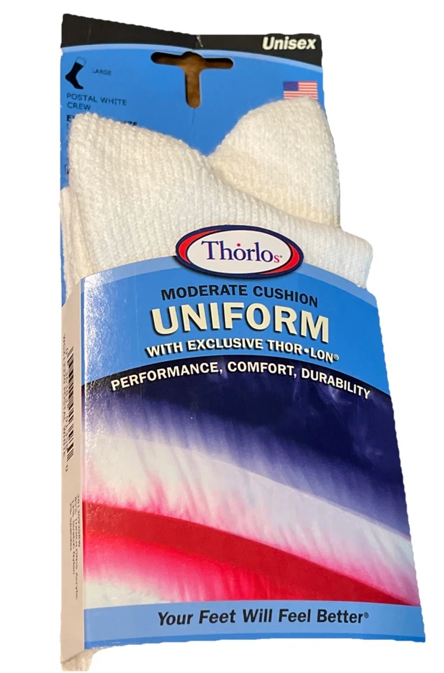 Thorlos Socks Uniform Crew 10.5-12 L. Moderate Cushion White W Blue Stripes 23" - Image 2 of 4