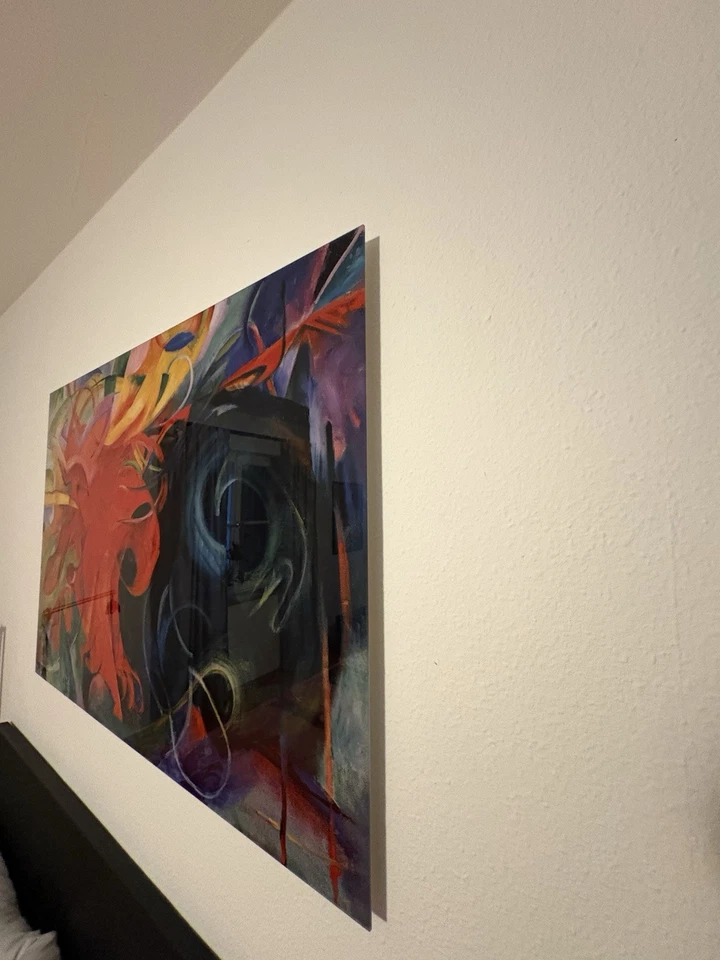 Kämpfende Formen, Franz Marc, (1914) auf Glas gerahmt