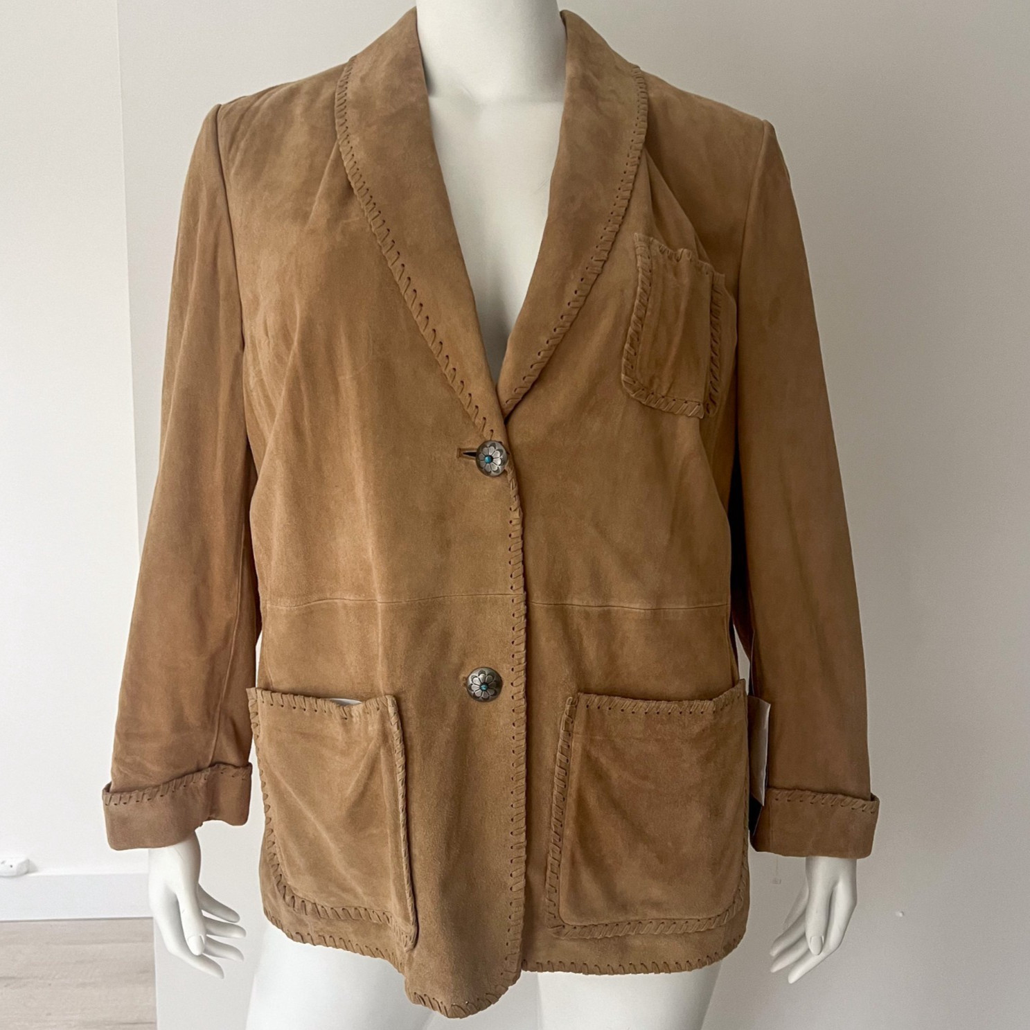 NWT RALPH LAUREN Sz 2X Suede Whip Stitch Leather Western Jacket Silver Turquoise