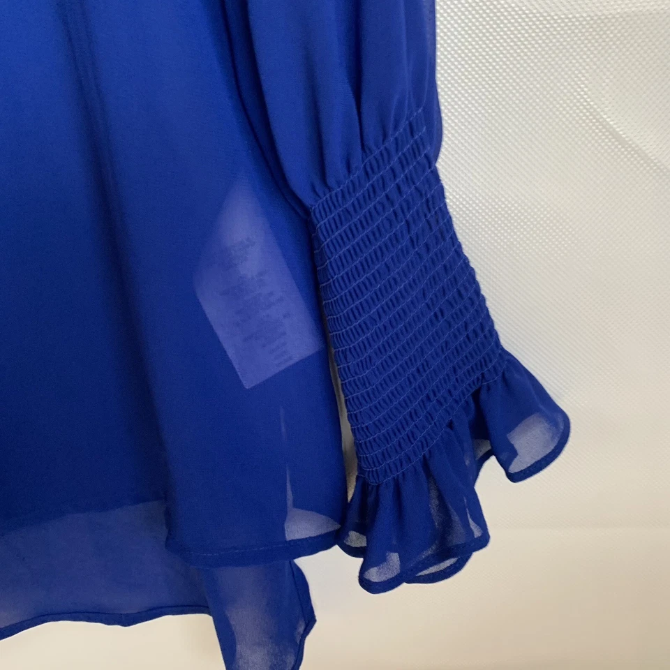 Camisa grande Susan Graver mujer azul chifón transparente botones manga larga talla 8 Foto 4 de 4