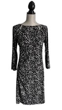 Michael Kors Sheath Black&White Front Ruffle Women’s Dress, Medium, Long Sleeves