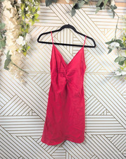 ZARA Women's Red Crinkle Slip Dress V-Neck Ruched Sleeveless Size Small