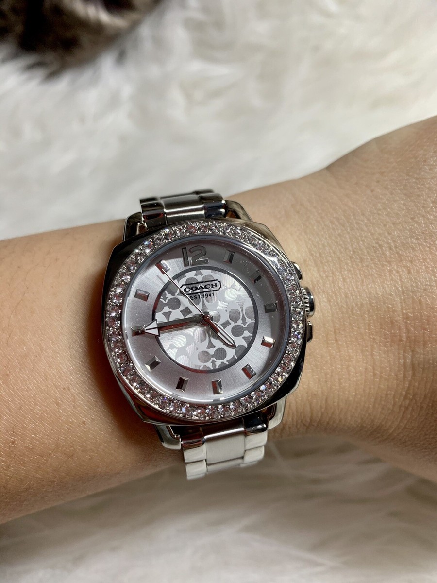 NWT COACH Boyfriend Crystal Stainless Steel Ladies Watch Silver  