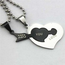 LOVE YOU Necklace Set Cupid Arrow Heart Stainless Steel Couples FREE SHIPPING