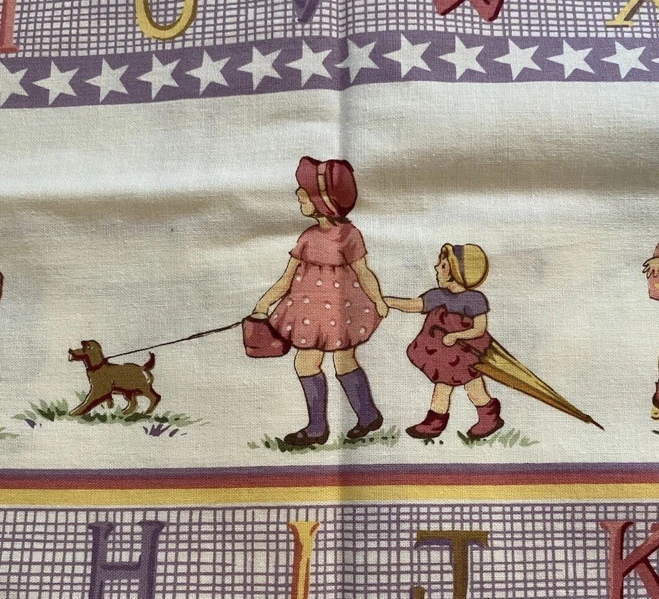 Vintage Alphabet Stripe Michael Miller Cotton Fabric Purple BTY 43” W - Image 3 of 4