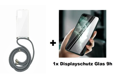 Handykette s/w + Panzerfolie Glas 9h für Samsung A56 A16 A26 A36 A55  S25