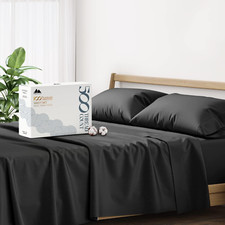 500 Thread Count Queen Bed Sheets Set - 100 Cotton, Soft Cooling, Black
