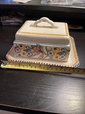 Rare vintage Poole Pottery Art Deco EE Pattern Butter or Cheese Dish. 7.5"