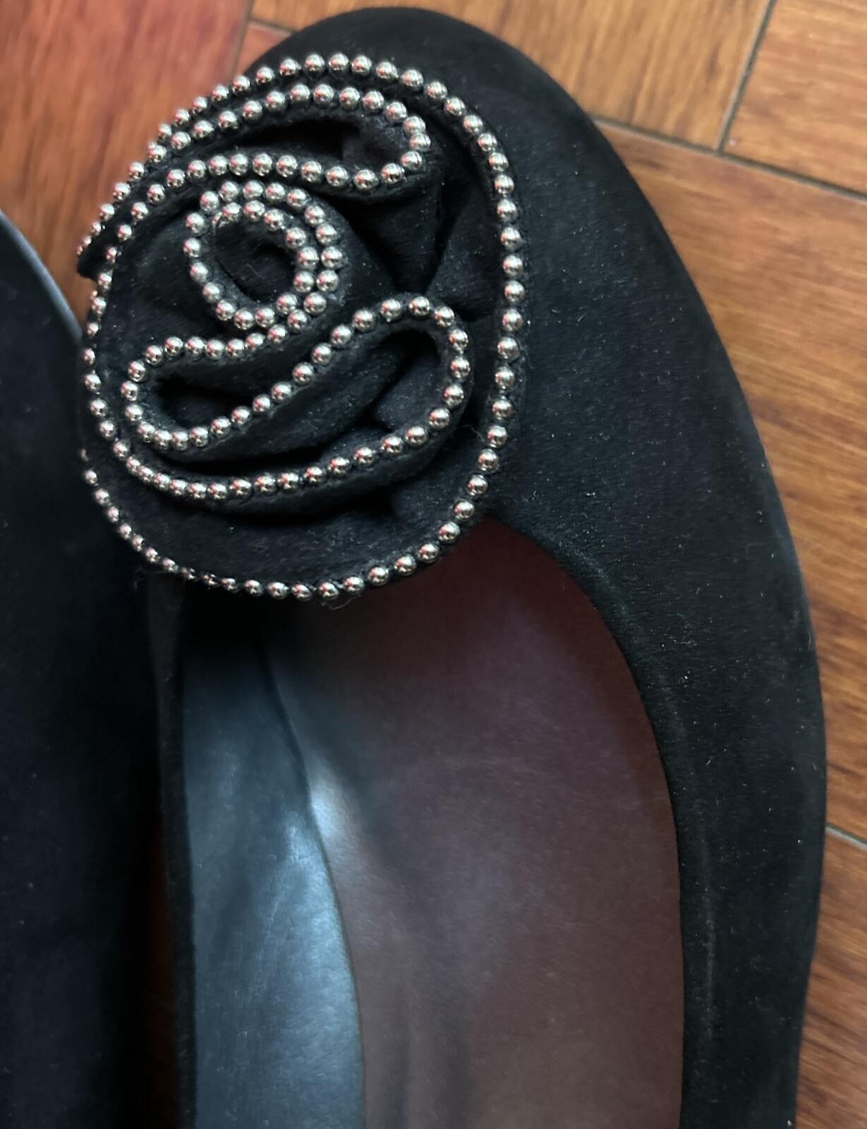 STUART WEITZMAN Round Toe Studded Rose Flats Blac… - image 4