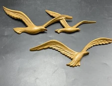 Homeco Seagulls Nautical Birds Wall Art Hanging Vtg 1981 USA Brown Wood Look