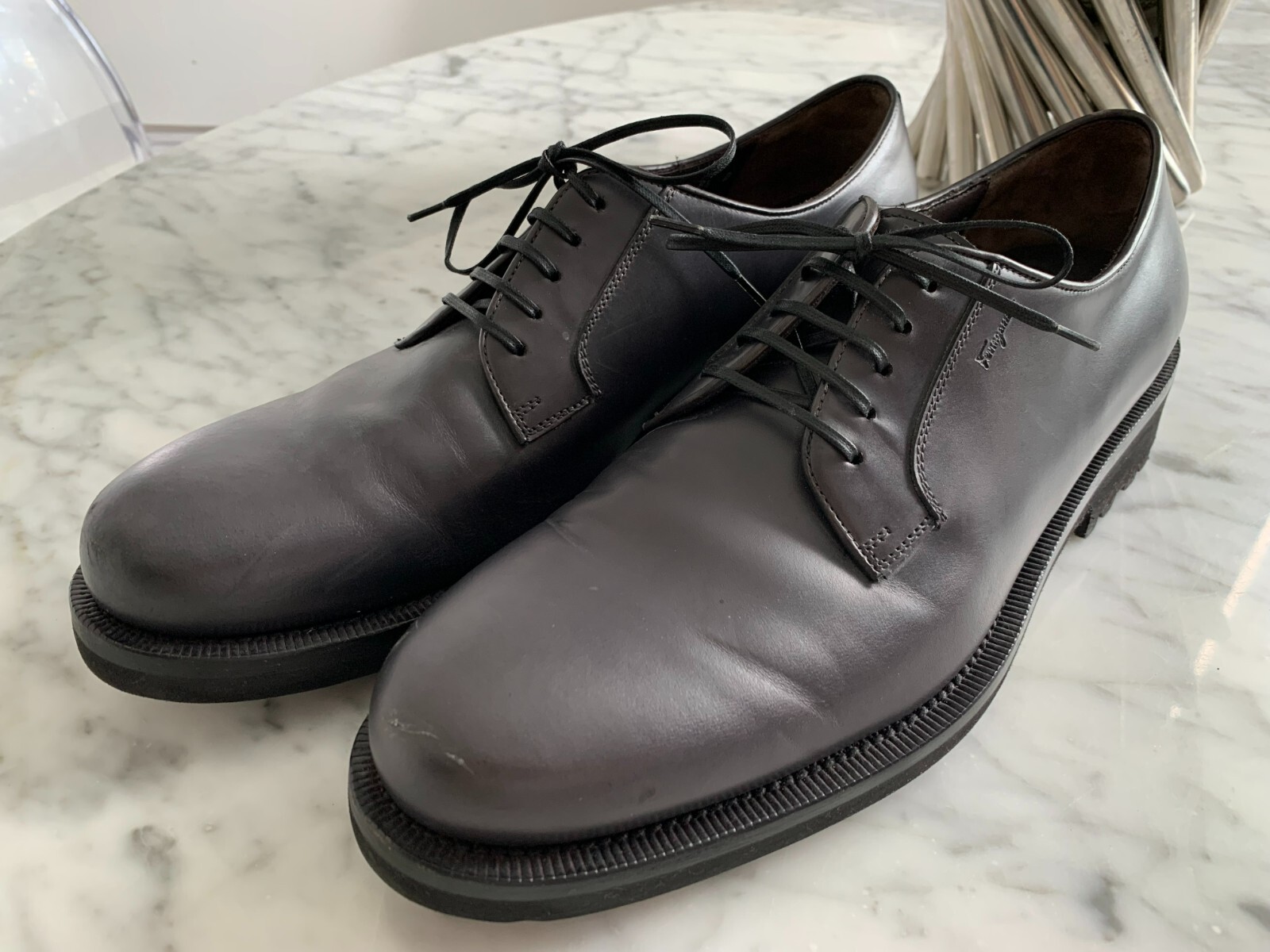 SAOLA Scarpe eleganti derby uomo Salvatore Ferragamo in pelle grigio ardesia misura 8 5 D