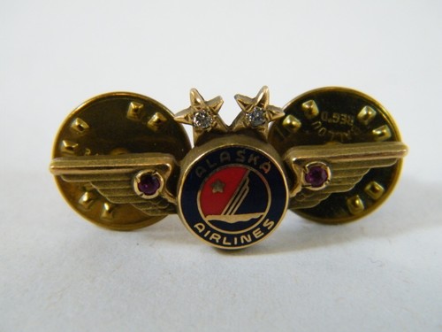 ALASKA AIRLINES 20 YEAR SERVICE PIN DIAMONDS & RUBIES 1//10 10K GOLD