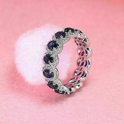 6.00 Ct Oval Cut Real Sapphire Diamond Engagement Eternity Band 14K White Gold