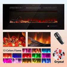 39.4"Electric Fireplace Adjustable Color Flame w/Crystal Stone and Faux Branches