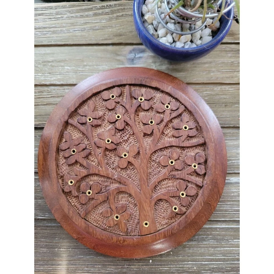 Tree of Life Carved Wood Stick Burner/ Incense Burner - Image 2 of 4
