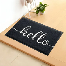 Hello Non Slip Floor Mat for Front Door, Indoor-Outdoor - Black- 30"x17"
