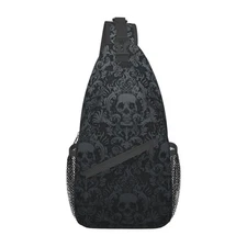 Skull Sling Bag,Victorian Gothic Sling Backpack Black Crossbody Bag Men Casua...