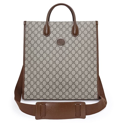 GUCCI Interlocking G Medium Tote Handbag GG Supreme Ebony Beige 674155 #772