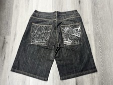 VTG Y2K Regal Jeans Hip Hop Embroidered Black Denim Shorts Size 40